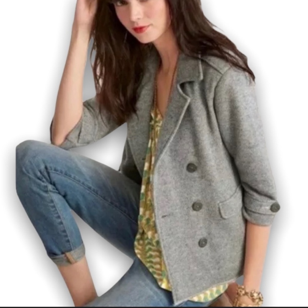 CAbi Heather Gray Knit Shrunken Nautical Peacoat (M)